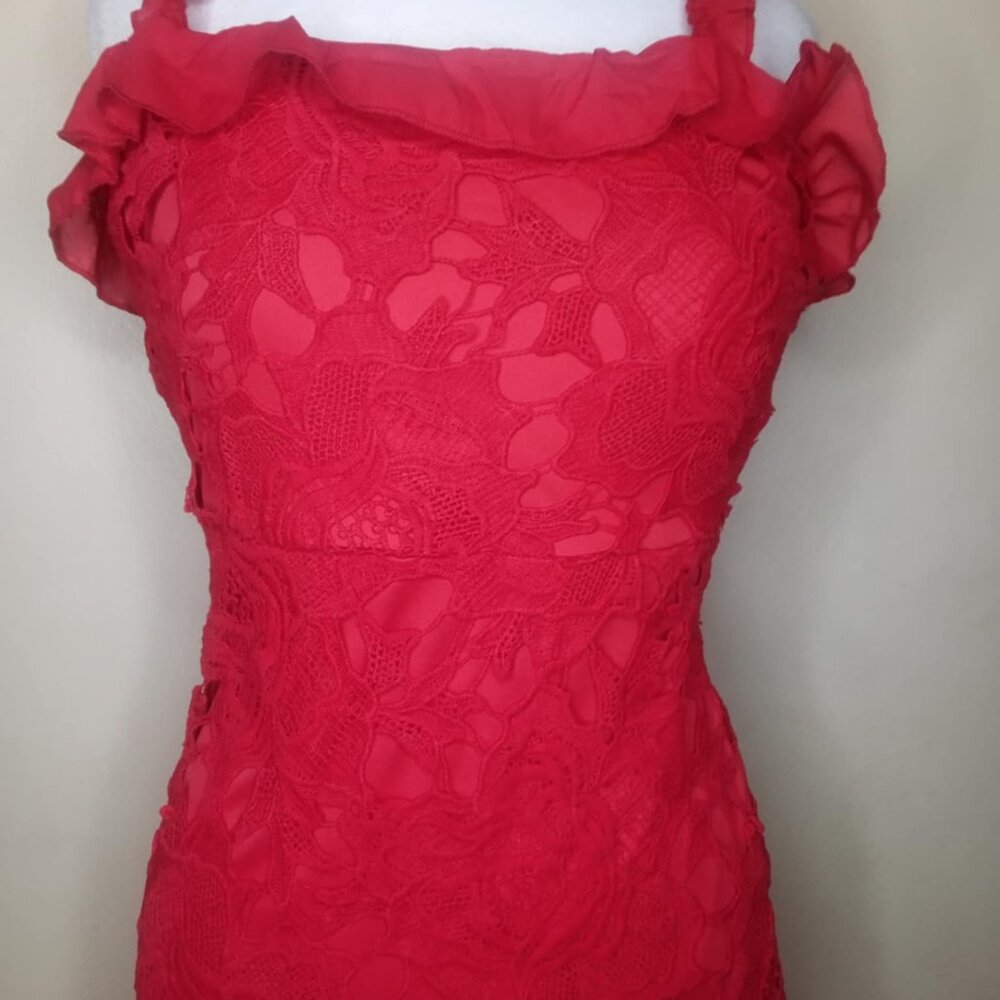 SEXY RED LACE RUFFLE DRESS BNWT - Picture 3 of 13